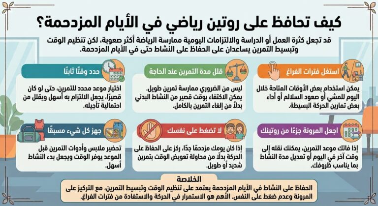 كيف تحافظ على روتين رياضي في الأيام المزدحمة؟ الحفاظ علي اللياقه اثناء اليوم المنشغل