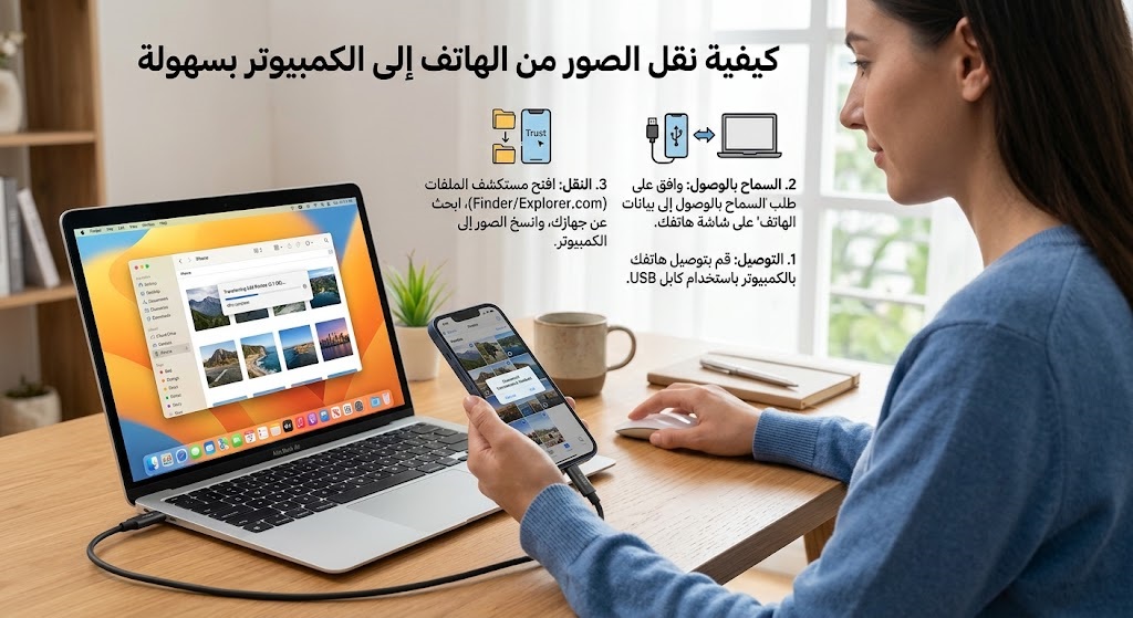 كيفية نقل الصور من الهاتف إلى الكمبيوتر بسهولة كيفية نقل الصور من الهاتف إلى الكمبيوتر بسهولة