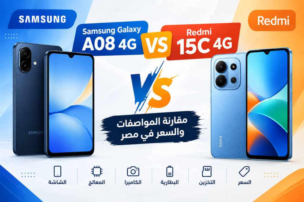 Samsung Galaxy A08 4G vs Redmi 15C 4G – مقارنة المواصفات والسعر في مصر samsung galaxy a08 4g vs redmi 15c 4g مقارنة المواصفات والسعر في مصر