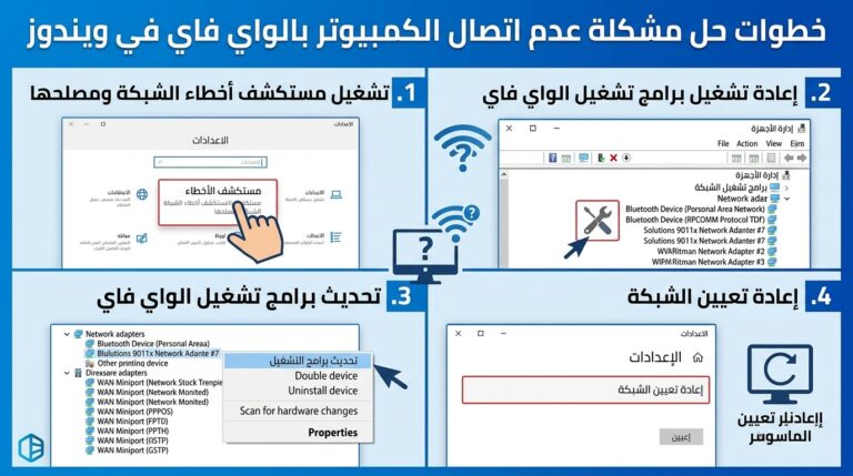 حل مشكلة عدم اتصال الكمبيوتر بالواي فاي في ويندوز حل مشكلة الواي فاي في الكمبيوتر