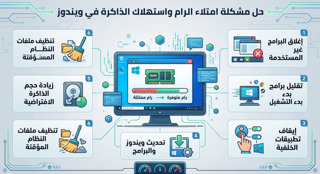 حل مشكلة امتلاء الرام واستهلاك الذاكرة في ويندوز