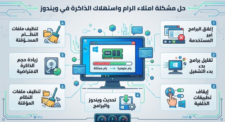 حل مشكلة امتلاء الرام واستهلاك الذاكرة في ويندوز حل مشكلة امتلاء الرام واستهلاك الذاكرة في ويندوز