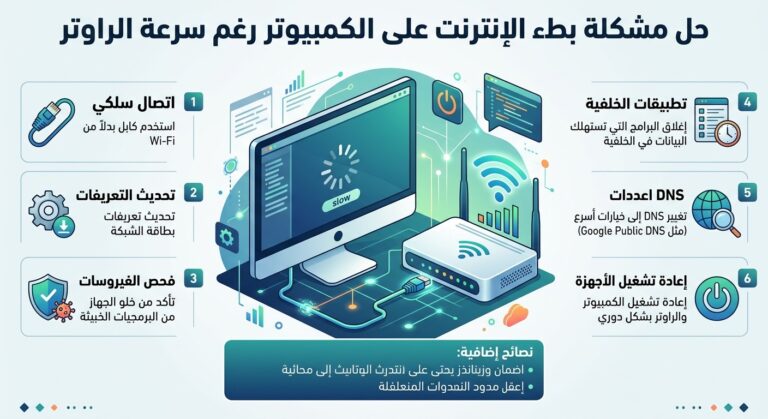 حل مشكلة بطء الإنترنت على الكمبيوتر رغم سرعة الراوتر حل مشكلة بطء الإنترنت على الكمبيوتر رغم سرعة الراوتر